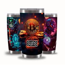 Copo Térmico 591ml Aço Inox Gluck Suns Bitcoin com Tampa Conserva Bebidas por Mais Tempo Copo Térmico 591ml Aço Inox Gluck Suns Bitcoin com Tampa Conserva Bebidas por Mais Tempo