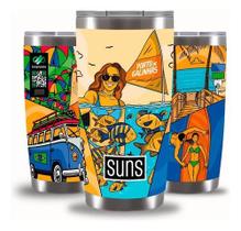 Copo Térmico 591ml Aço Inox Gluck Suns Porto de Galinhas com Tampa Conserva Bebidas
