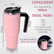 Copo Térmico 900ml Inox Com Tampa E Alça Lateral Vedação Total Bebida Quente Fria Café Chá Estilo