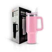 Copo Térmico a Vácuo com Canudo Cinza Grande Rosa 1200ml Copo Térmico a Vácuo com Canudo Cinza Grande Rosa 1200ml