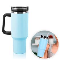 Copo Térmico Aço Inox 1200ml Caneca C/ Alça Canudo Água Gelada Quente Cor:Azul