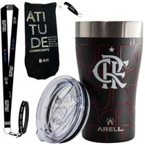 Copo Térmico Arell com Isolamento a Vácuo 500ml Flamengo com Kit Protetor