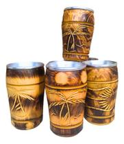 Copo Térmico artesanal madeira alumínio útil fácil lavagem