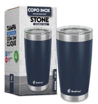 Copo Térmico Azul Escuro Stone Com Tampa 500ml Brasfoot