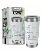 Copo Térmico Brasfoot Stone Inox com Tampa 500ml - Fé Amor e Gratidão