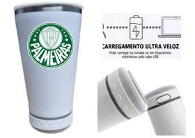 Copo Térmico c/ Caixa de Som Bluetooth Palmeiras Branco