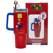 Copo Térmico Canecão Tumbler Inox 1,15L Canudo Super Mario