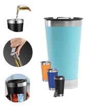 Copo Termico Cerveja Aço Inox Com Tampa E Abridor 473ml Copo Termico Cerveja Aço Inox Com Tampa E Abridor 473ml