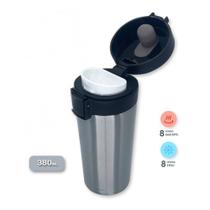 Copo Térmico Cinza Aço Inox com Filtro 380ml Tampa Click