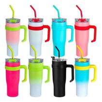 Copo Térmico Com Canudo 1.2 Litros Caneca Lanç Preto/Vermelh