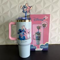 Copo térmico com canudo alça e pingente stitch e angel 1,15L garrafa térmica tumbler zonacriativa
