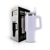 Copo Térmico com Canudo Parede Dupla Branco Grande 1200 Ml