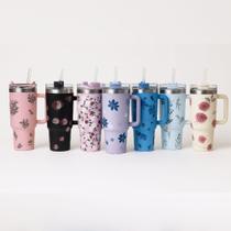 Copo Térmico Com Estampas Florais -Aço Inox com Tampa Emborrachada 1200ml MS-931