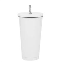 Copo Térmico Com Tampa e Canudo Inox 500ml Branco Bebidas Copo Térmico Com Tampa e Canudo Inox 500ml Branco Bebidas