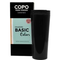 Copo Térmico Com Tampa Preto Basic Colors Para Viagem 400ML