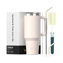 Copo Térmico De Aço Inoxidável De 591ml Com Alça E Canudo Para Bebidas Frias E Quentes, Caneca De