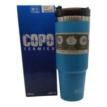 Copo Termico de Inox Azul com Tampa para Bebidas 890ml - Jjm715 Copo Termico de Inox Azul com Tampa para Bebidas 890ml - Jjm715
