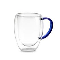 Copo Térmico de Vidro Borossilicato com Parede Dupla 350ml Azul