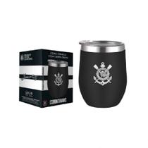 Copo térmico do corinthians 360 ml preto com tampa aço inox