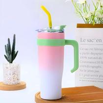 Copo Térmico Dupla Camada Aço Inox Com Canudo e Tampa + Canudos de Aço Inox 1200ml MS-916