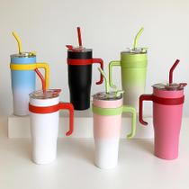 Copo Térmico Dupla Camada Aço Inox Grande Com Canudo e Tampa 1200ml MS-703