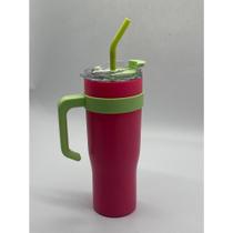 Copo Térmico Dupla Camada Aço Inox Grande Com Canudo e Tampa 1200ml MS-958