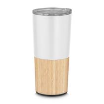 Copo Térmico Elegante em Aço Inox com Base em Bambu 550ml Branco - Dupla Isolação Copo Térmico Elegante em Aço Inox com Base em Bambu 550ml Branco - Dupla Isolação