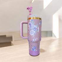 Copo Térmico Floral com Canudo 1200ml e protetor de silicone Copo Térmico Floral com Canudo 1200ml e protetor de silicone