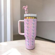 Copo Térmico Floral com Canudo 1200ml e protetor de silicone