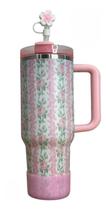 Copo Térmico Florido 1200ml Aço Inoxidável Com Canudo Copo Térmico Florido 1200ml Aço Inoxidável Com Canudo