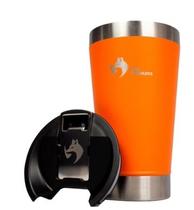 Copo Térmico FOX STAINLESS para Bebidas Quentes e Frias com Tampa 473 ml Cor Laranja