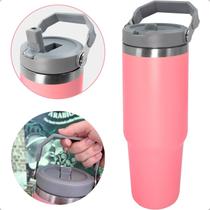 Copo Termico Garrafa 890ml Com Tampa Alça E Canudo Flip Inox