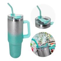 Copo Térmico Glitter Degradê Com Alça E Canudo De Inox 1200ml Grande