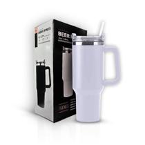 Copo Térmico Grande 1200 Ml Canudo Inox Parede Dupla Branco