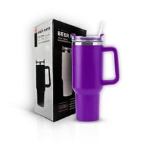 Copo Térmico Grande 1200 Ml Canudo Inox Parede Dupla Cor Roxo