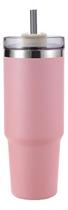 Copo Térmico Grande 1200 Ml Canudo Inox Parede Dupla Rosa Rosa Liso