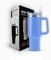 Copo Térmico Grande 1200 Ml Canudo Parede Dupla Azul Claro