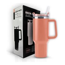 Copo Térmico Grande 1200 Ml Canudo Parede Dupla Cor Bege