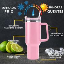 Copo Térmico Grande 1200 Ml Canudo Parede Dupla - ROSA CLARO