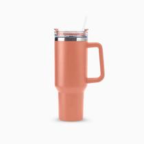 Copo Térmico Grande 1200 ML com Tampa e Canudo Parede Dupla / Caneca Térmica Grande / Cor Salmão