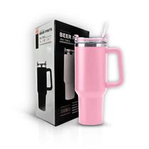 Copo Térmico Grande 1200 Ml Rosa Claro Com Canudo