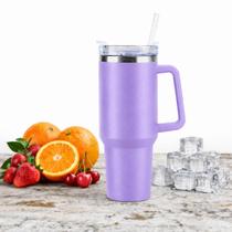 Copo Térmico Grande 1200ml Canudo Removível e Tampa com Trava, Isolamento a Vácuo Parede Dupla, Ideal para Café, Chá, Suco e Água Gelada LILÁS