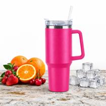 Copo Térmico Grande 1200ml Canudo Removível e Tampa com Trava, Isolamento a Vácuo Parede Dupla, Ideal para Café, Chá, Suco e Água Gelada ROSA PINK
