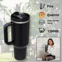 Copo Térmico Grande 1200ml Parede Dupla com Canudo Bebidas Geladas e Quentes Alta Capacidade antivazamento