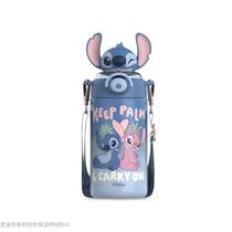 Copo Térmico Infantil De Grande Capacidade 600mL Da Série Disney Stitch Com Canudo Presente Portátil