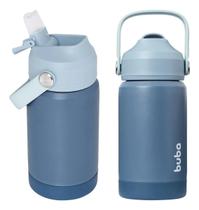 Copo Térmico Infantil Parede Dupla Canudo Silicone 360ml Azul Buba