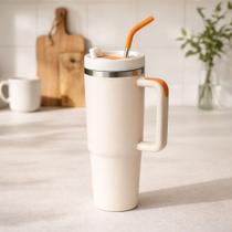 Copo Térmico Inox 1200ml Com Alça e Canudo Tampa Antivazamento Bebidas Geladas