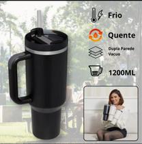 copo Térmico Inox 1200ml com Tampa, Canudo e Alça Parede Dupla com Isolamento a Vácuo, Mantém Bebidas Frias por Até 4h e Quentes por 1h