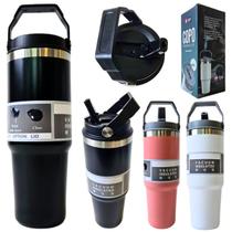Copo Térmico Inox 800ml Alça Canudo com Tampa Antivazamento