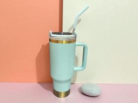 Copo Térmico Inox Alça Flip Straw com canudo de metal 1200ml